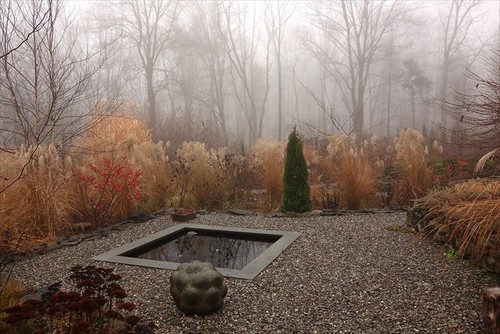 gravel area with reflecting pool