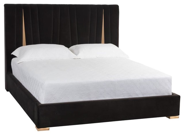 Gabriels Bed King Antique Brass Giotto Shale Grey Fabric Contemporary Platform Beds By Rustic Home Furnishings Houzz