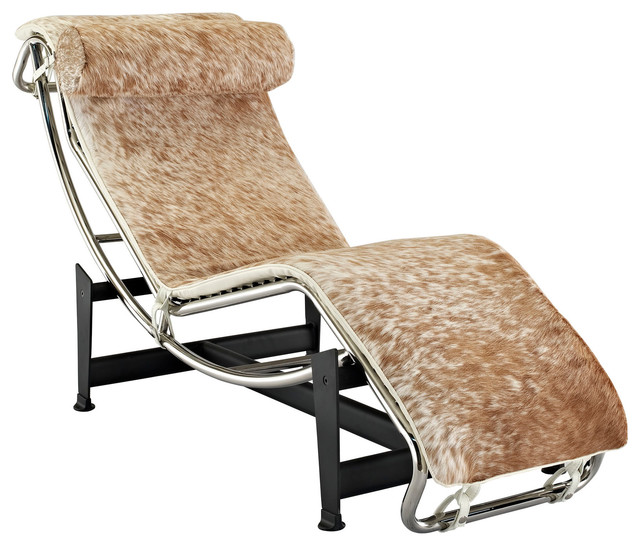 Le Corbusier Style LC4 Chaise, White/Brown Pony Hide
