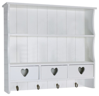 Melody Maison Large White Wall Shelf with Heart Drawer Storage