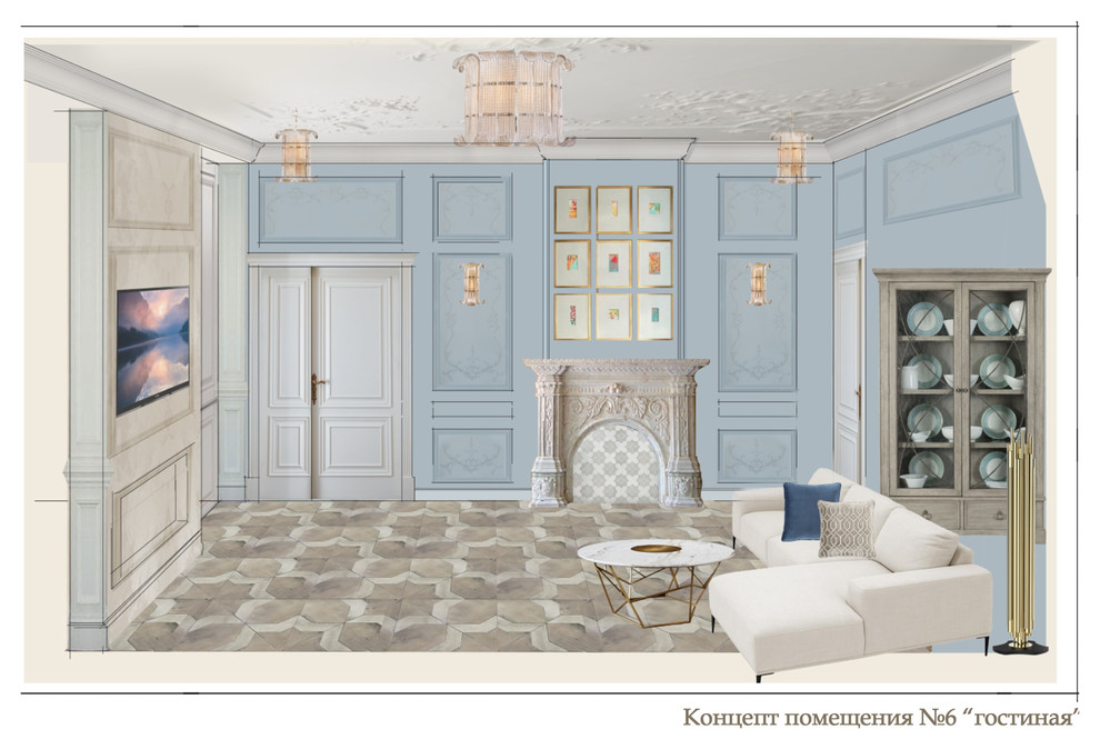 Концепт гостиной в частном доме