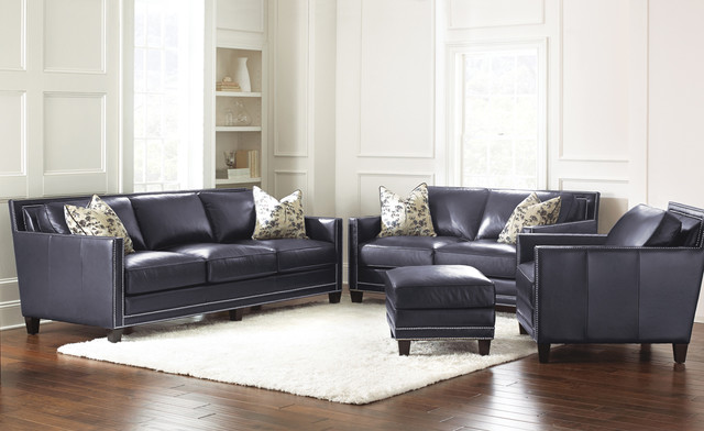 Steve Silver Hendrix 4 Piece Living Room Set in Navy Blue Leather
