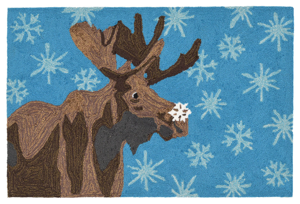 Frontporch Moose & Snowflake Rug, Blue, 20"x30"