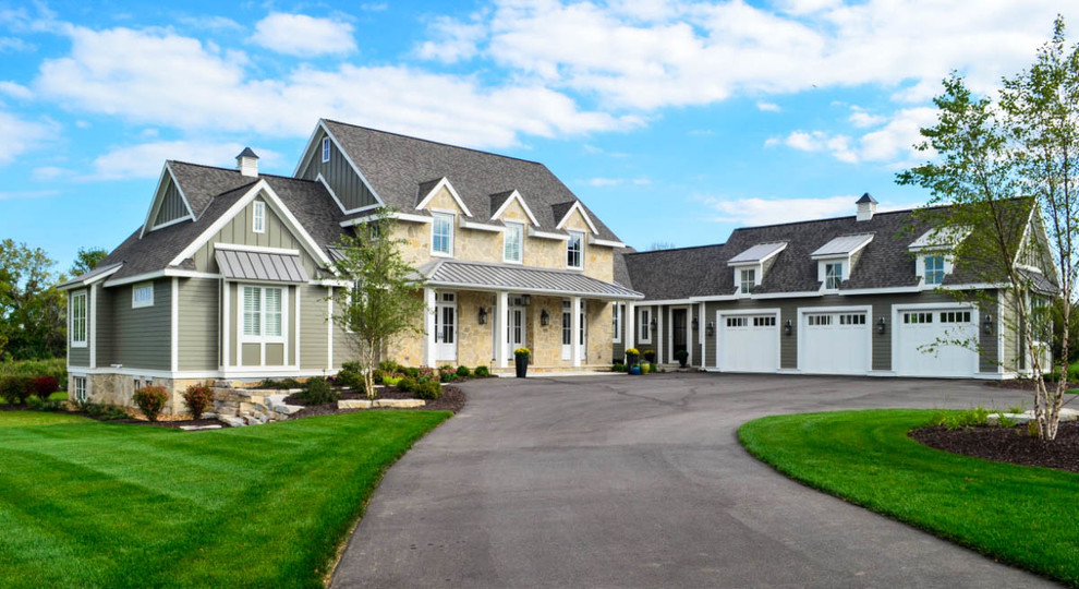 Transitional green two-story exterior home idea