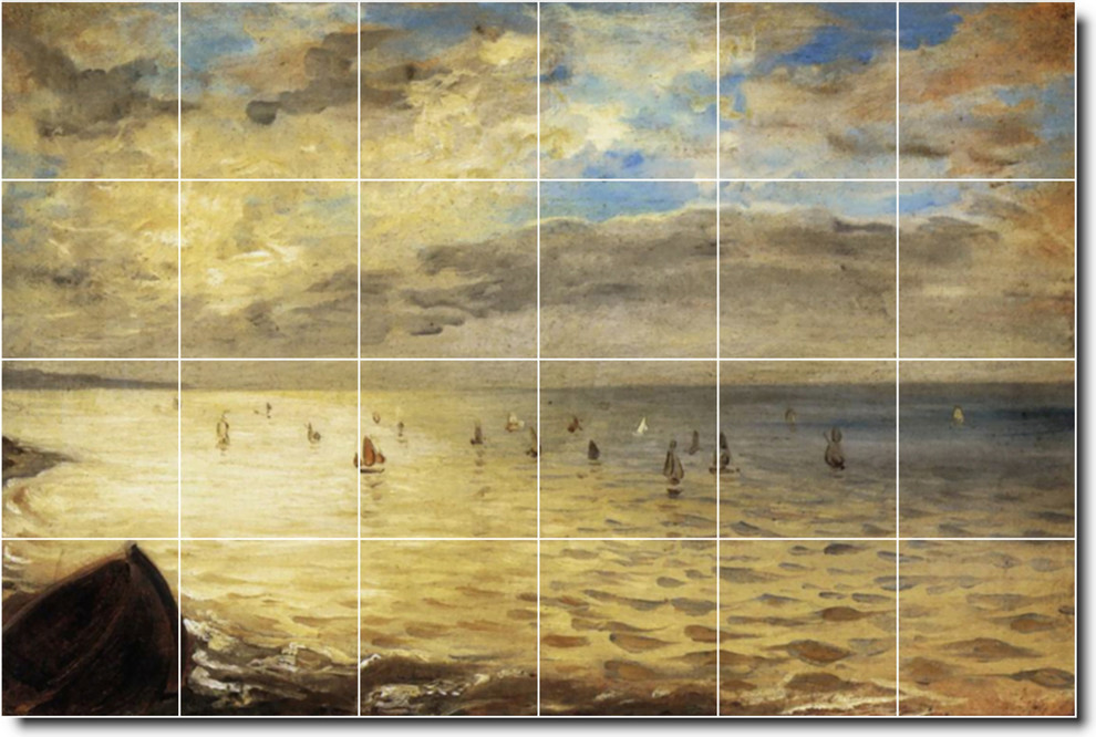 Eugene Delacroix Waterfront Painting Ceramic Tile Mural 166, 72" Wide