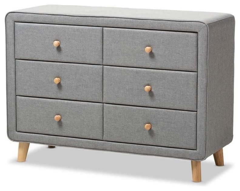 Hawthorne Collection 6 Drawer Fabric Upholstered Dresser in Gray