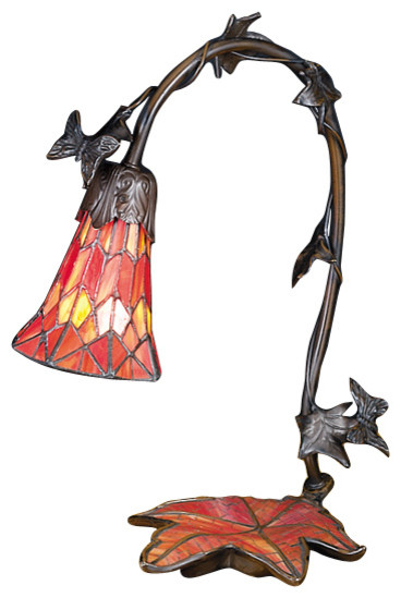 15 5"H Maple Leaf W/Tiffany Mosaic Base Accent Lamp
