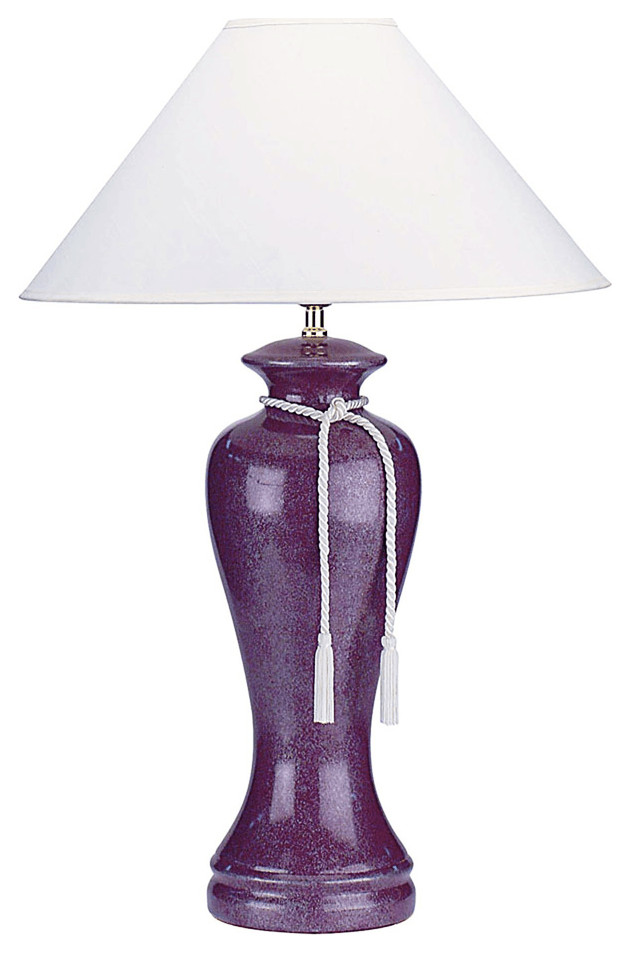35" Red Burgundy Glaze Ceramic Urn Table Lamp With White Classic Empire Shade
