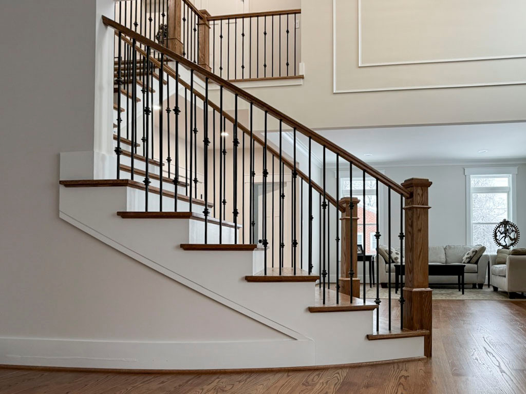 117_Distinct Oak Staircase with Iron Balusters & Oak Rail Profile, Chantilly VA
