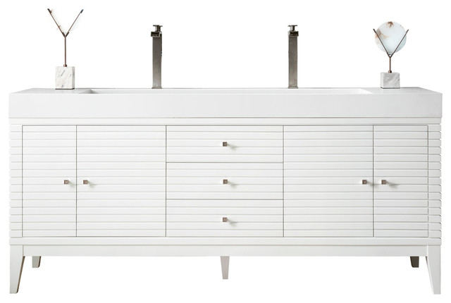 Linear 72 Double Vanity Glossy White Base Cabinet Only