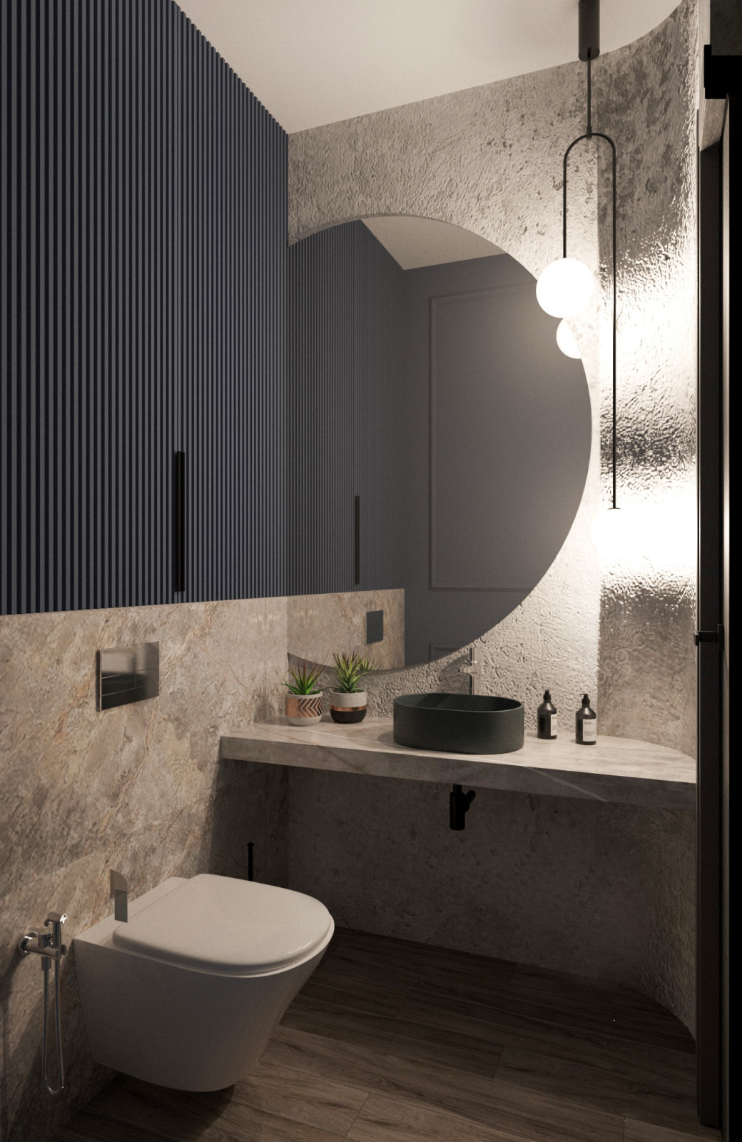 Просторная квартира в синими стенами