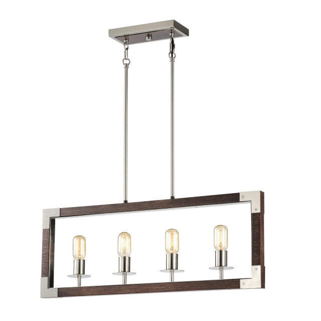 4 Light Brushed Nickel And Wood, Linear Kitchen Island Lighting Brushed Nickel