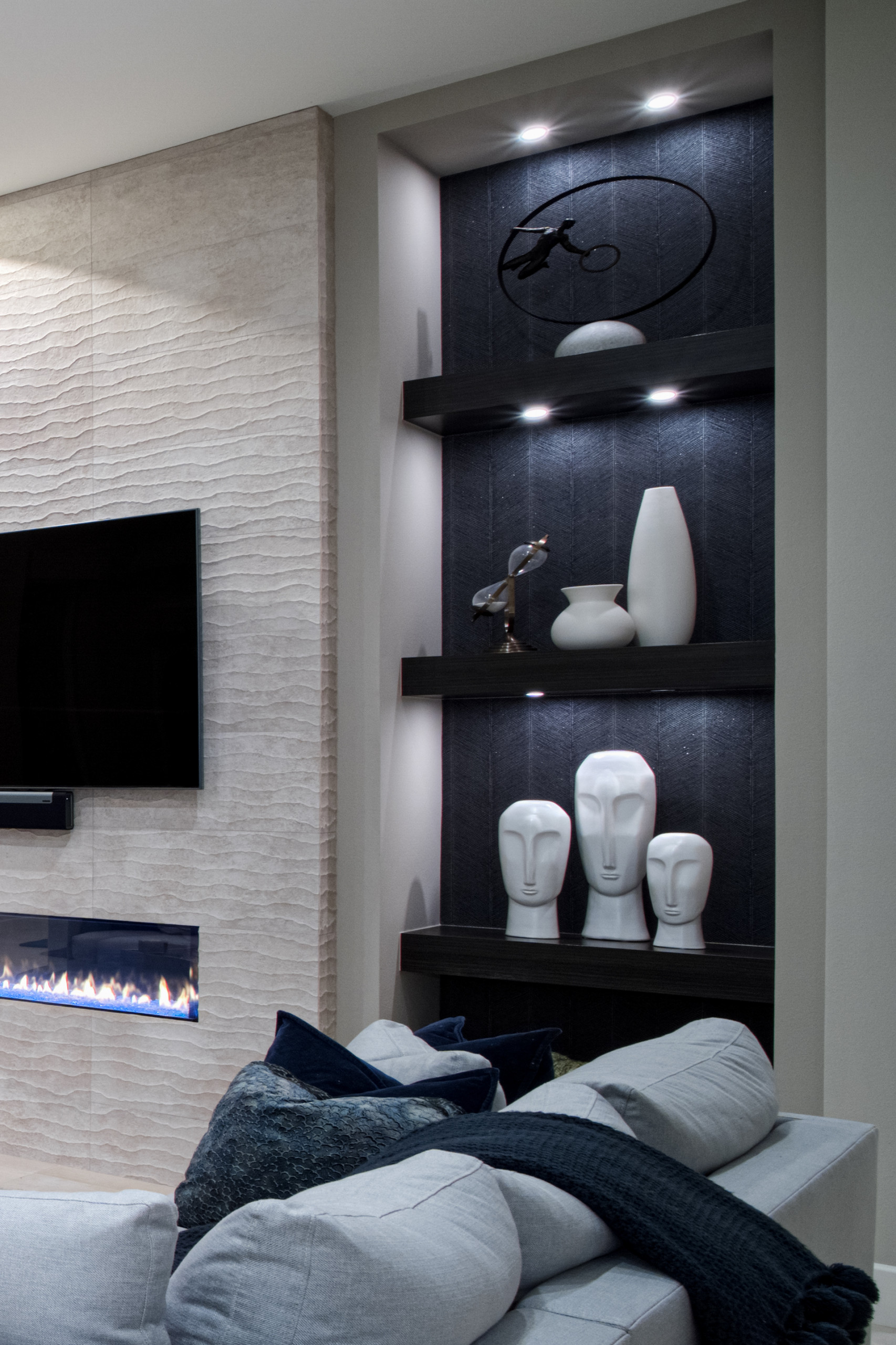 Fireplace Built-Ins lined with Desert Sand Wallpaper