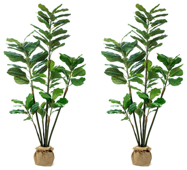 73.23" Artificial Fiddle Leaf Fig Plant, Planter, Set of 2 Artificial