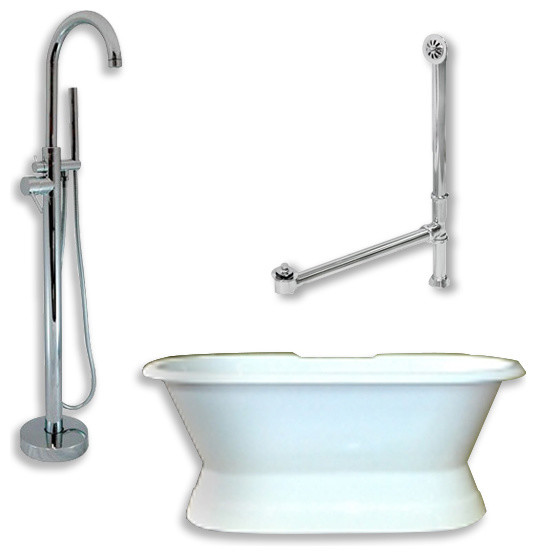 Cast Iron Double Ended Slipper Tub, Polished Chrome Assembly Package