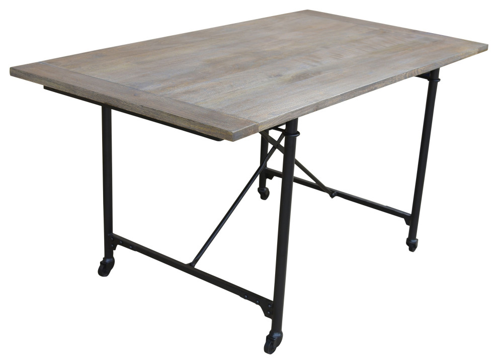 Conway 60" Mango Hardwood Dining Table, Industrial Metal Base