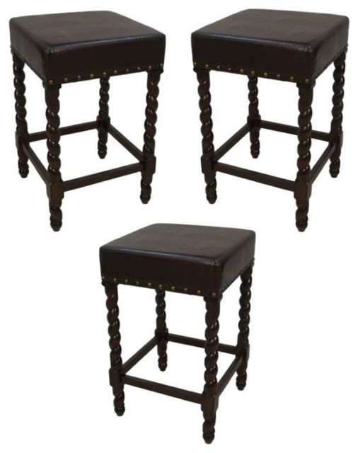 Home Square 24" Counter Stool in Espresso Brown Leatherette Set of 2