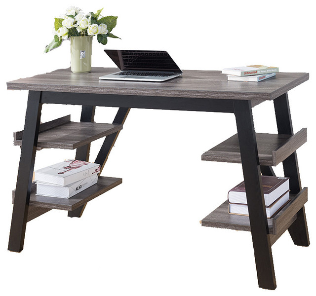 Office Desk Distressed Grey Black Transitional Desks And