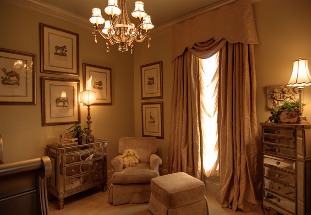 Elegant Baby S Nursery With Mirrored Furniture And Sleigh Bed Crib Elegant Baby S Nursery With Mirrored Furniture And Sleigh Bed Crib Traditional