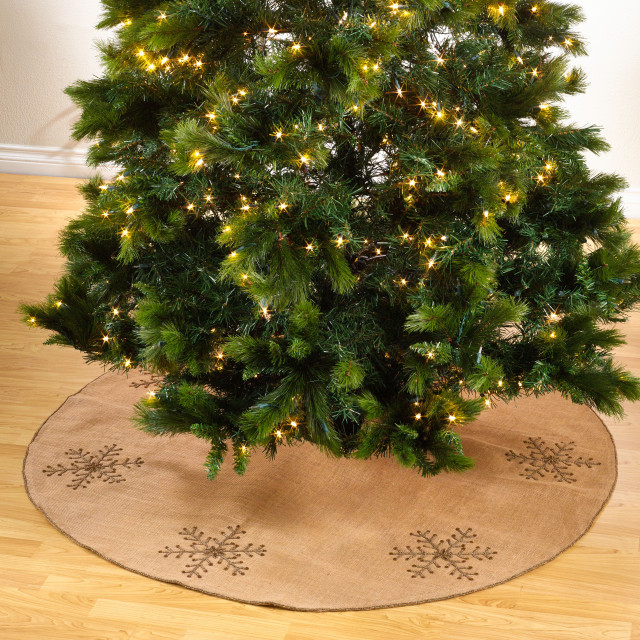 Christmas Tree Skirt With Beaded Snowflake Design, 53" Modern