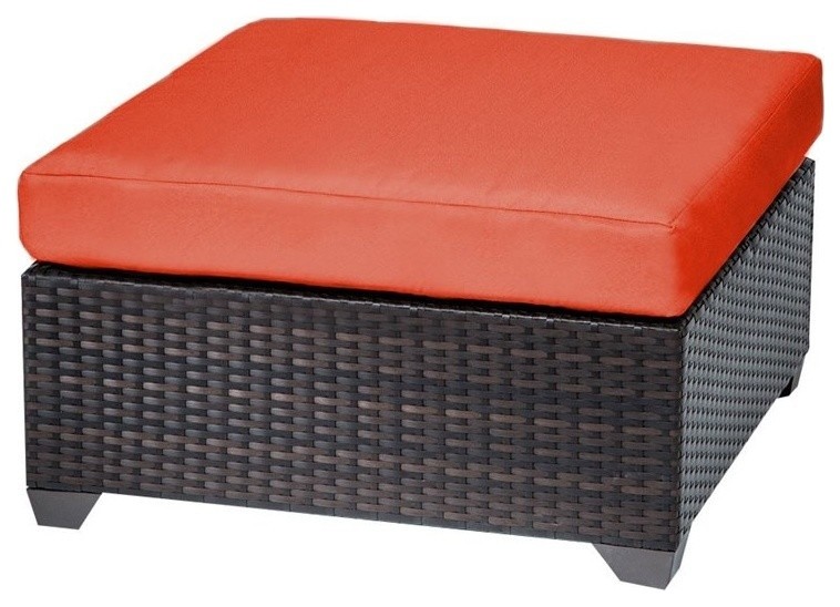 Bowery Hill 17'' Resin Wicker/Fabric Thick Cushion Patio Ottoman in