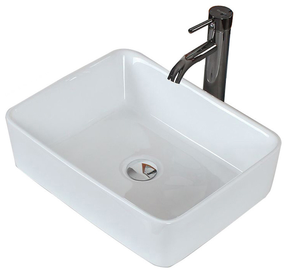 Above Counter Rectangle Vessel, White For Deck Mount Faucet, 19"x14"