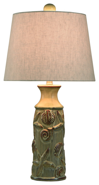 Nautical ceramic table lamp, blue bay finish natural linen shade