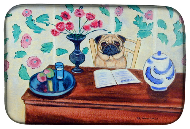 Caroline's Treasures Pug Dish Drying Mat, 14"x21", Multicolor