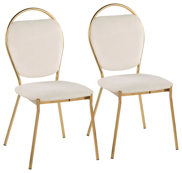 Keyhole Contemporay/Glam Dining Chair, Gold Metal/Green Velvet, Set of