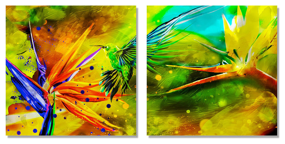 Tropical Birds of Paradise Canvas Wall Art, 2-Piece Set
