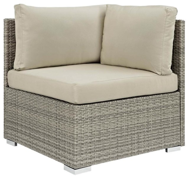 Repose Sectional Sofa Outdoor Wicker Rattan Corner Light Gray Beige