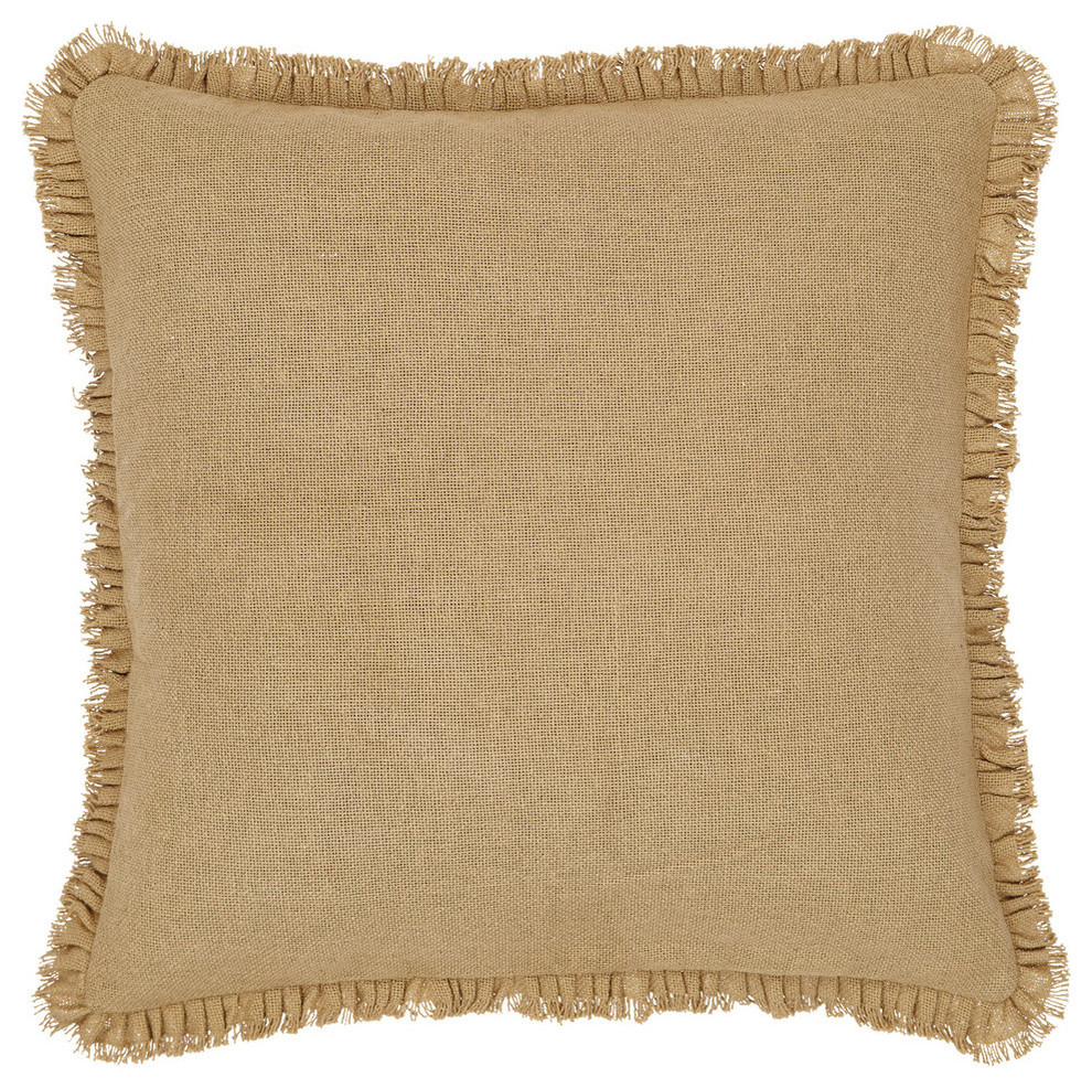 Burlap Natural Fabric Euro Sham w/ Fringed Ruffle 26x26 Farmhouse