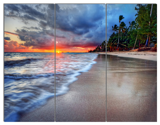 Fluffy Dark Clouds over Ocean, Seashore Triptych Canvas Print, 36x28, 3 ...