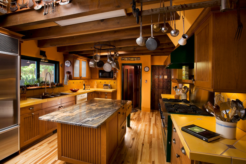 Country kitchen in Albuquerque with tile benchtops.