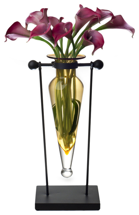 Amphora Vase on Swiveling Iron Stand With Finials and Hinge
