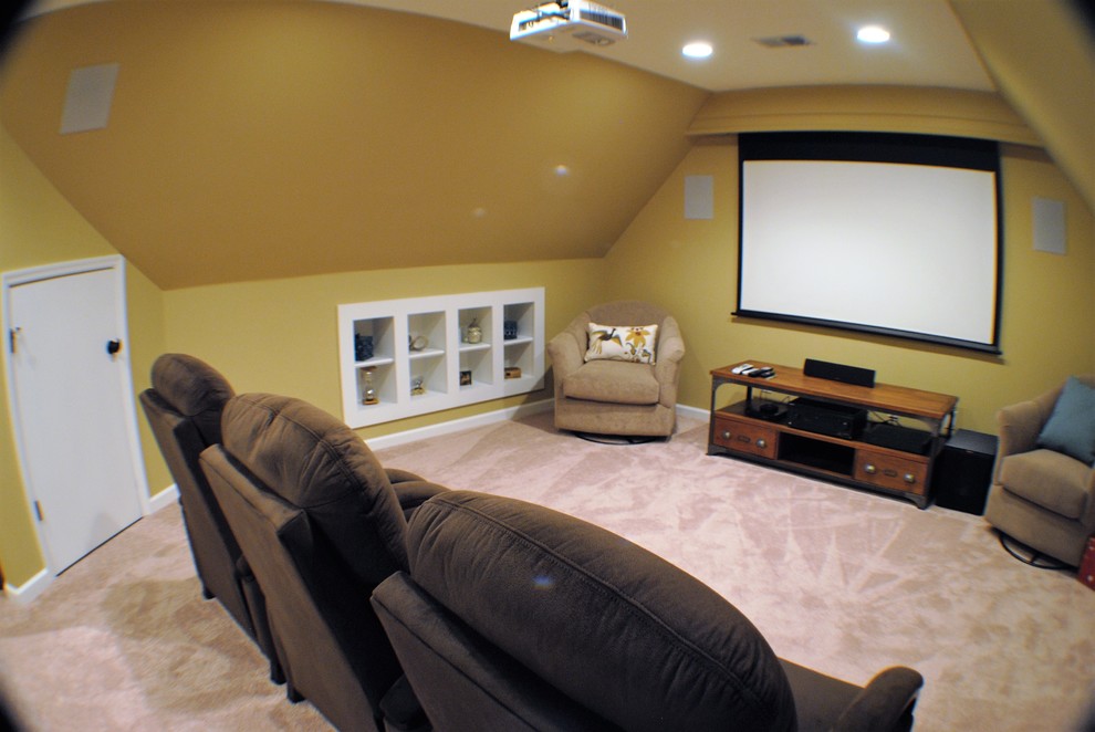 Theater room with dry bar and built ins