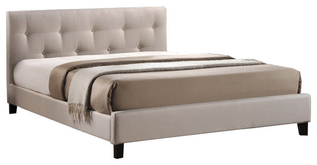 Bed With Upholstered Headboard, Beige, Full