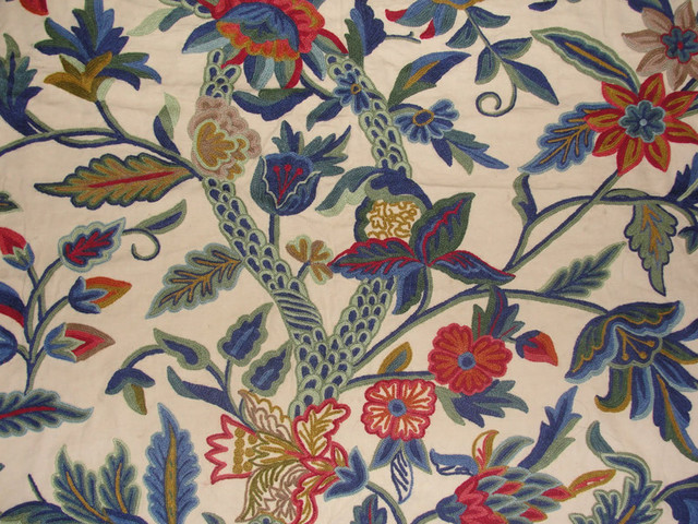 Crewel Fabric Hibiscus Vine Multicolor On Sweetpine Cotton Yardage Crewel Fabric Hibiscus Vine Multicolor On Sweetpine Cotton Yardage Yard