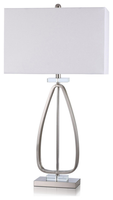 Cameron 1 Light Table Lamp, Brushed Steel/White