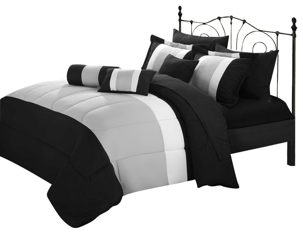 Serenity Black & Grey King 10 Piece Comforter Bed In A Bag Set
