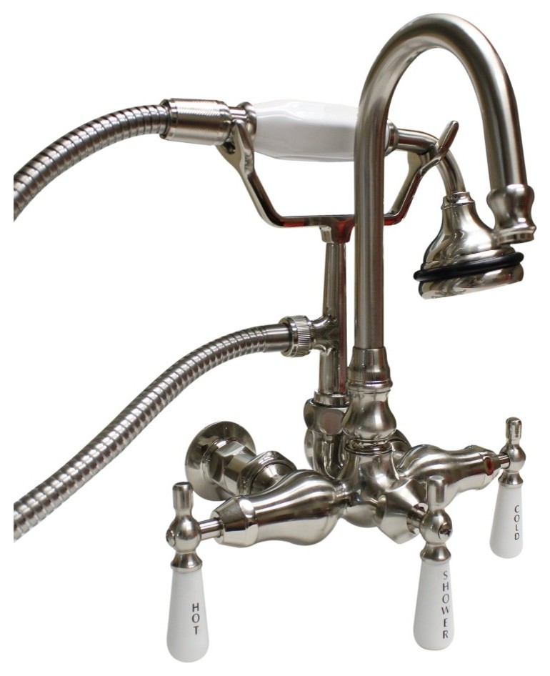 Gooseneck Bathroom Wall Mounted Faucet, Hand Hand Shower, Brushed Nickel