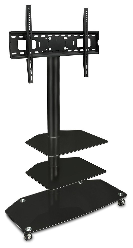 MountIt! Mobile TV Stand With Rolling Casters and ThreeTiered Glass
