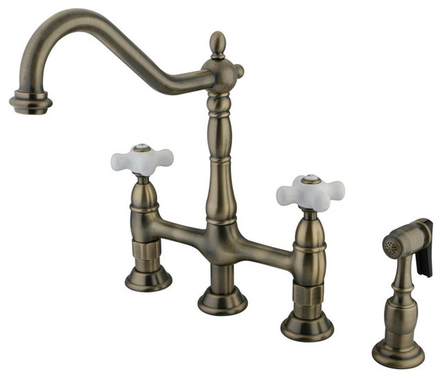 Kingston Brass Ks127 Pxbs Heritage 1 8 Gpm Double Handle Bridge Style Kitchen F