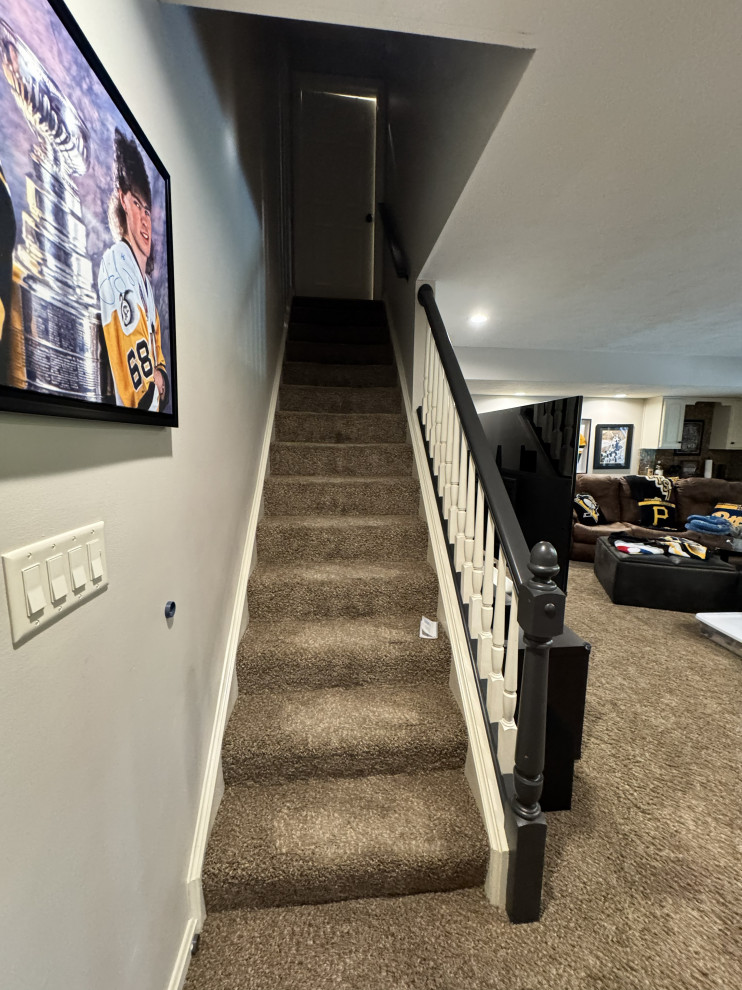 Modern Basement renovation in Gold and Black: complete basement renovation Gibso