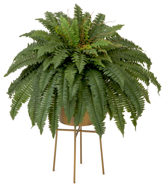 32in. Artificial Boston Fern Plant with Metal Planter with Stand DIY ...