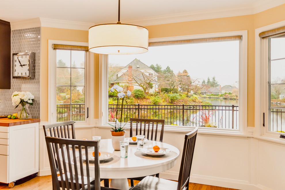 Example of a transitional kitchen design in Seattle