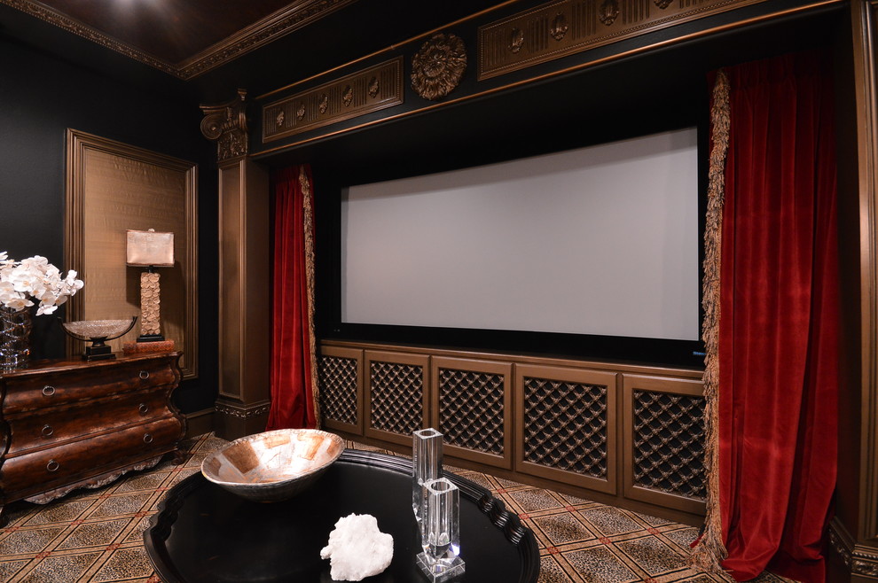 Design ideas for a traditional home theatre in Houston.