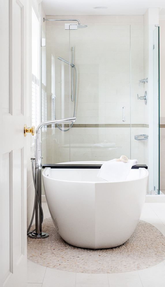 Example of a transitional bathroom design in Boston
