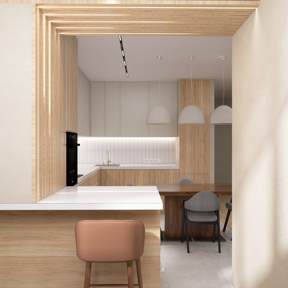 Кухня-гостиная в бежевых оттенках