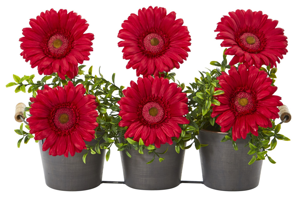 Nearly Natural 14 Gerber Daisy Artificial Arrangement in Trio Metal ...